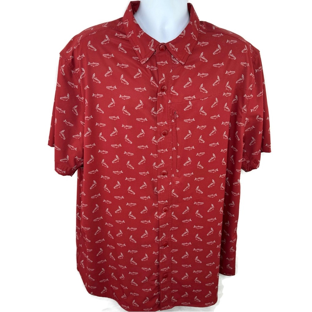 Duluth Alaskan Hardgear Burgundy Trout Print Casual Snapdown Shirt X-Large